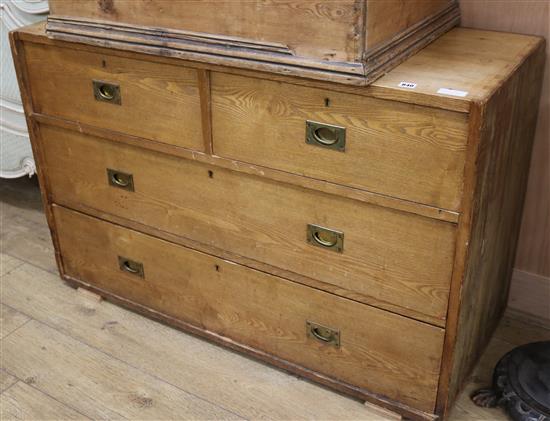 An oak campaign style chest of drawers W.121cm